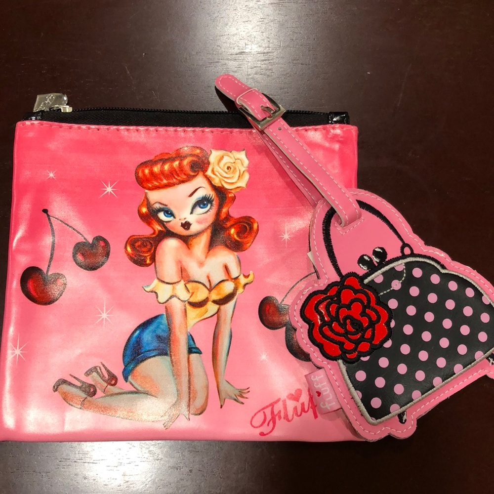 NWT Fluff BUNDLE-Makeup Bag & Bag Tag